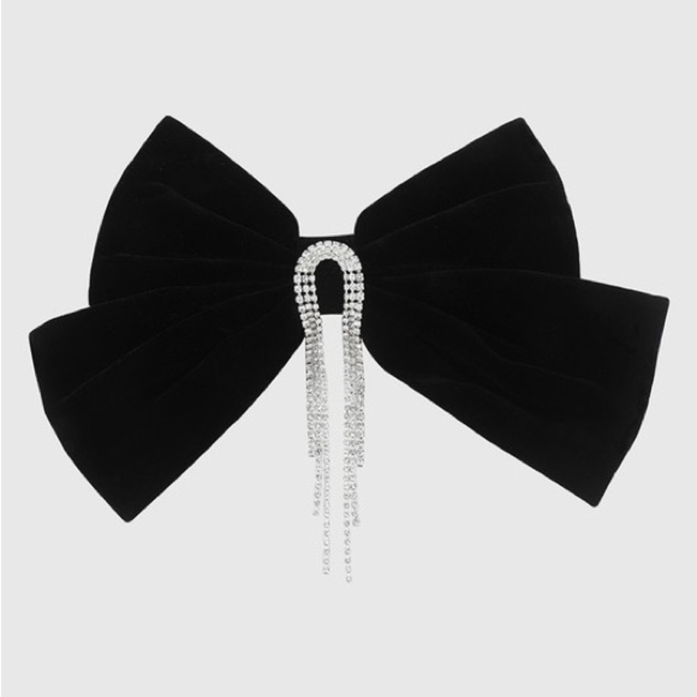 Black Velvet Crystal Tassel Hair Clip Bow (8000) - Picture 1 of 6